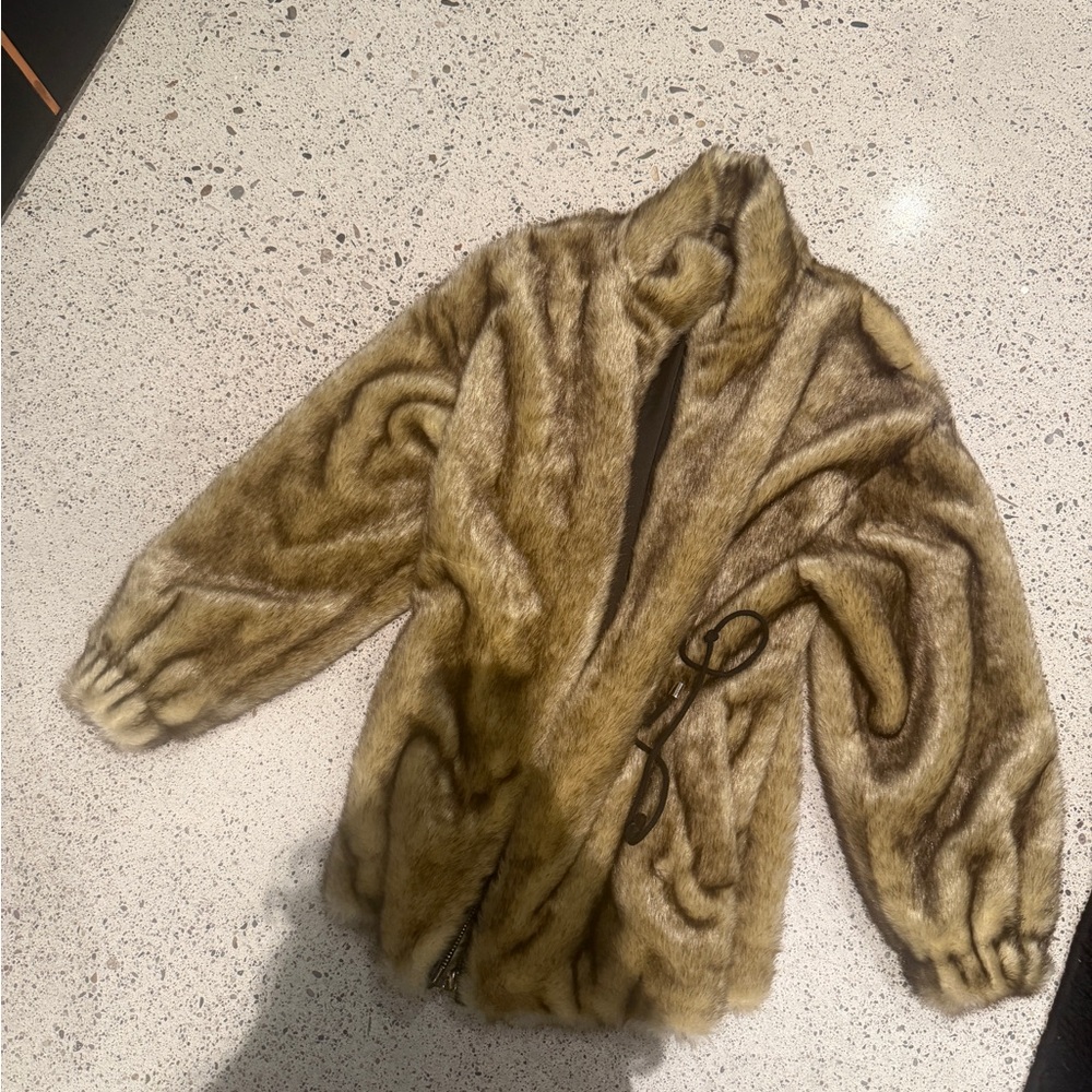 Faux Fur Bomber Jacket in Golden Brown